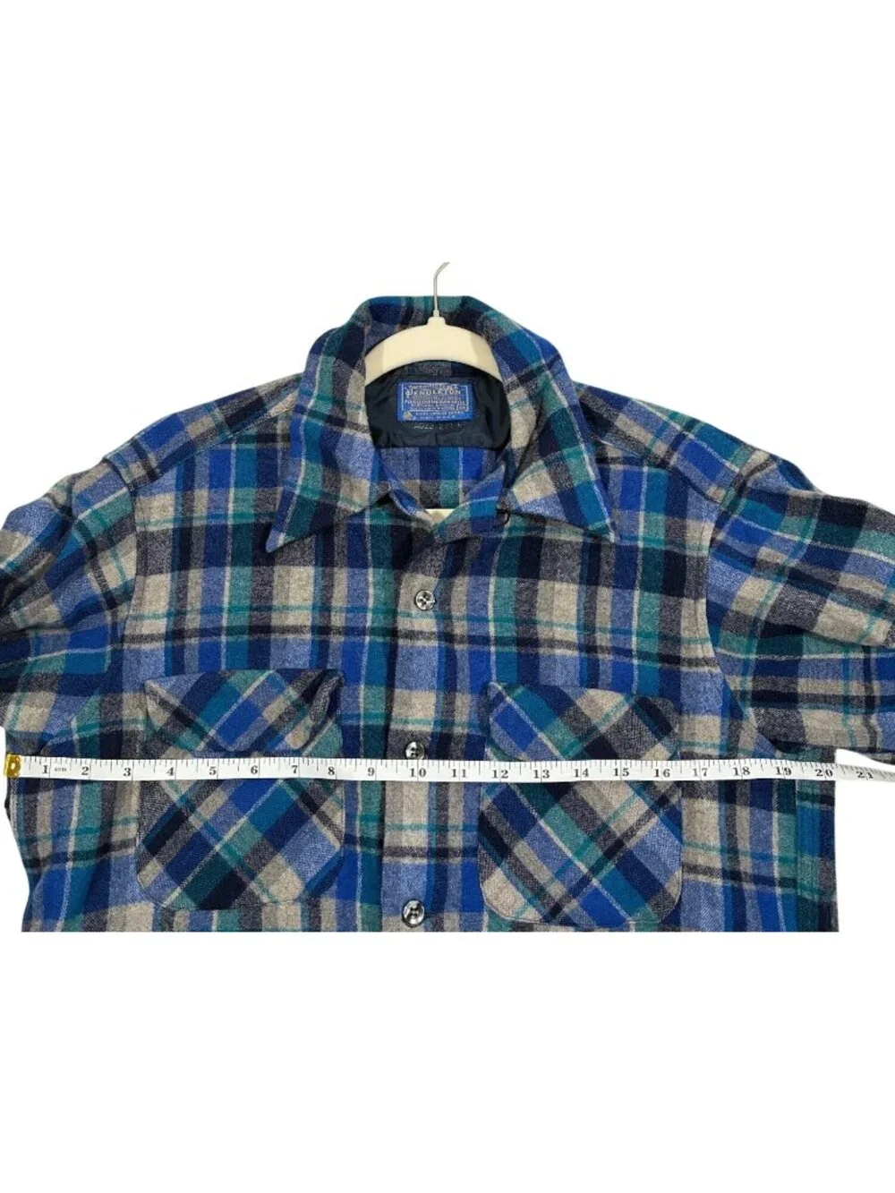 Vintage Pendleton wool board shirt Men’s M blue plaid outdoor hiking camping
